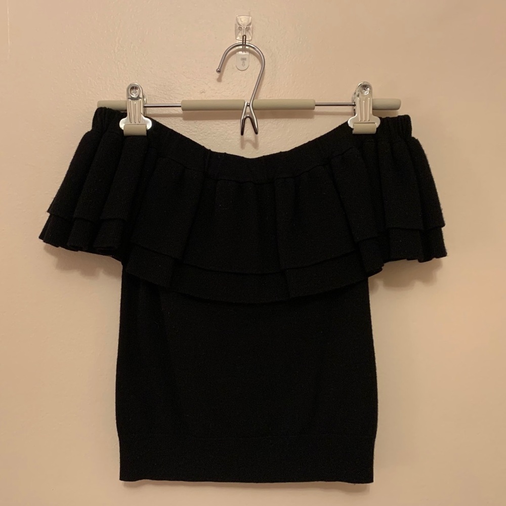 Black ruffled off the shoulder knit top